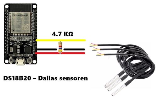 DS18B20 verbonden met ESP32