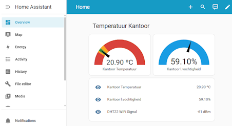 Home Assistant Dashboard voor de DHT22
